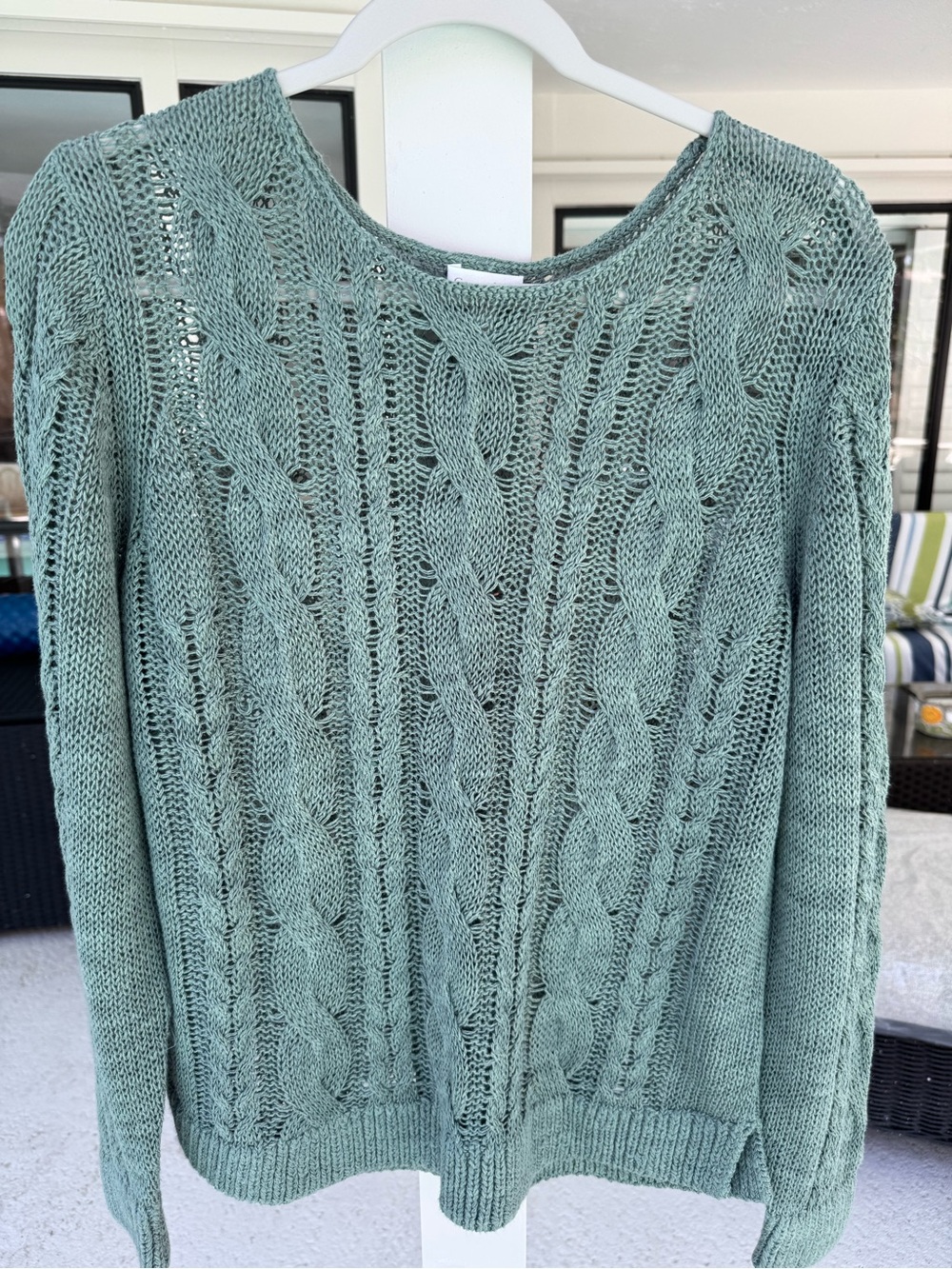 Garnet Hill Women's Linen and Organic Cotton Cable Sweater - Sage Green